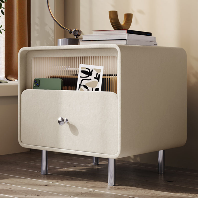 Contemporary Youth Nightstand with Drawer and Shelf Metal Base Kids Bedside Table