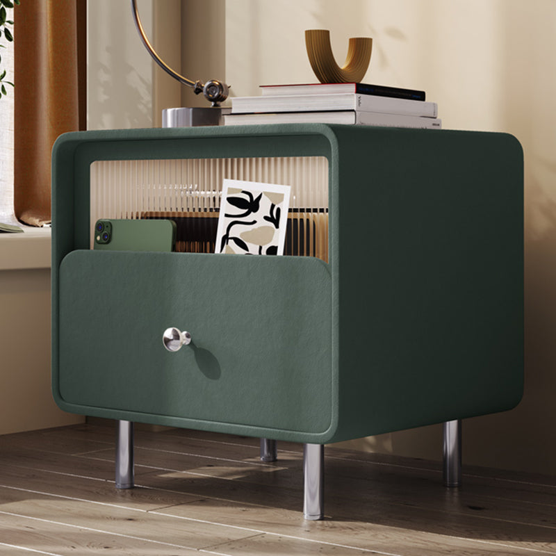 Contemporary Youth Nightstand with Drawer and Shelf Metal Base Kids Bedside Table