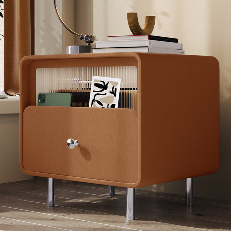 Contemporary Youth Nightstand with Drawer and Shelf Metal Base Kids Bedside Table