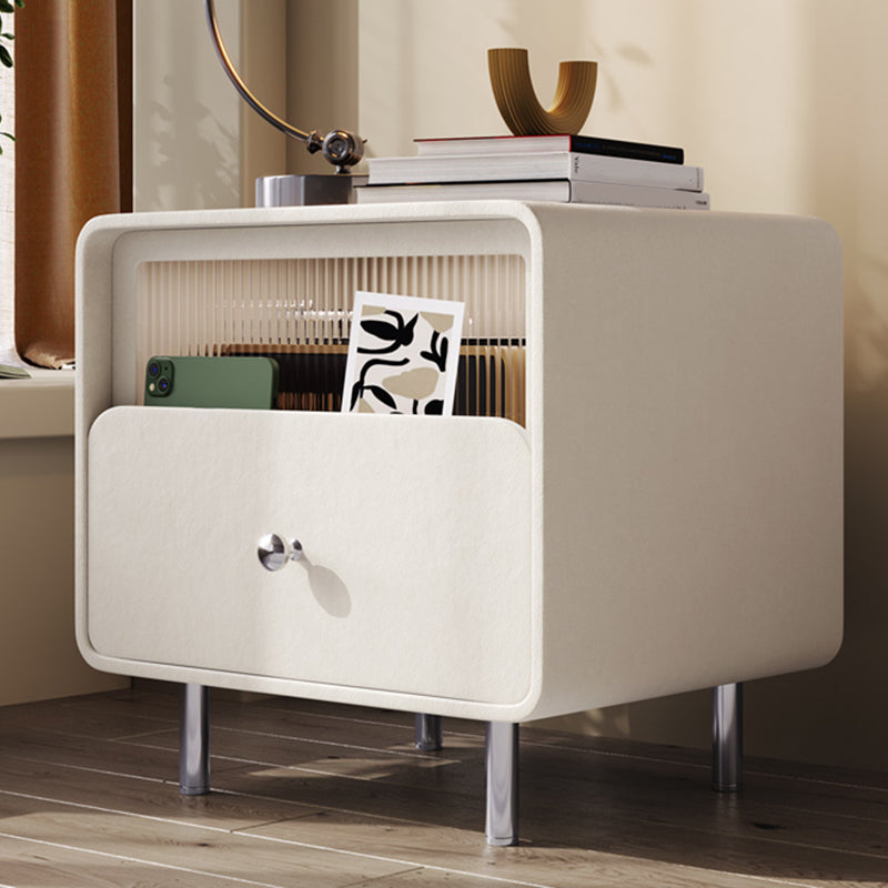 Contemporary Youth Nightstand with Drawer and Shelf Metal Base Kids Bedside Table