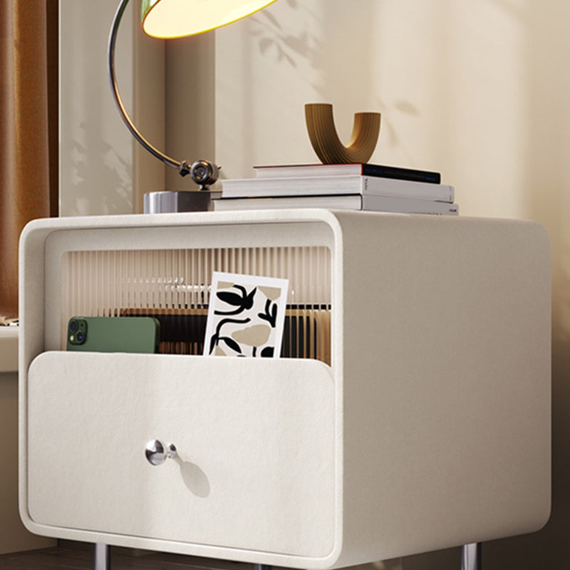 Contemporary Youth Nightstand with Drawer and Shelf Metal Base Kids Bedside Table