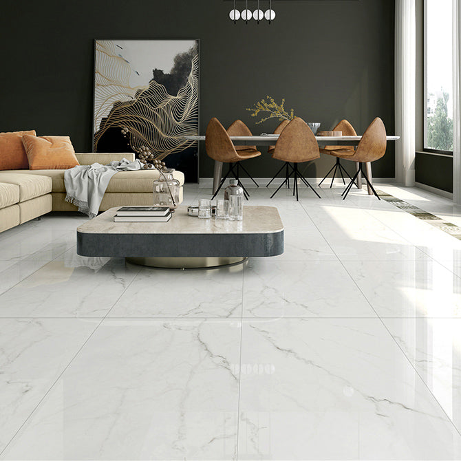 Polished Marbling Floor Tile Straight Edge Rectangle Singular Tile