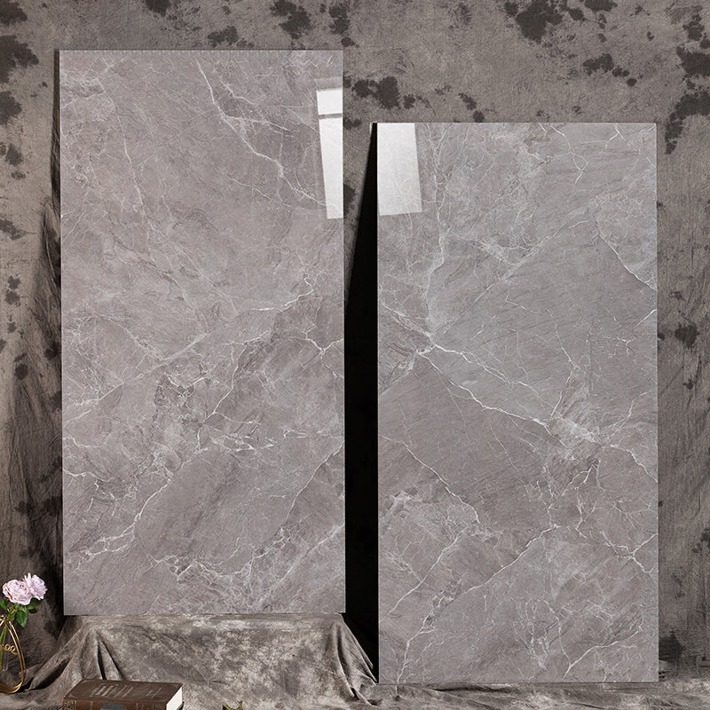 Gray Tone Floor Tile Straight Edge Polished Marbling Singular Tile