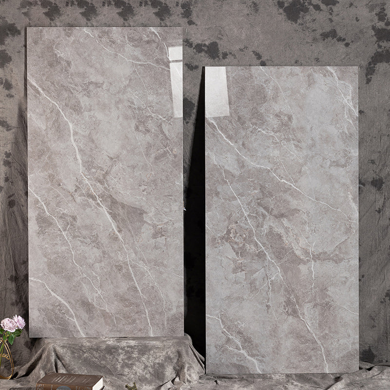 Gray Tone Floor Tile Straight Edge Polished Marbling Singular Tile