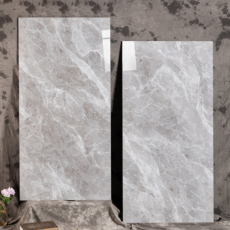 Gray Tone Floor Tile Straight Edge Polished Marbling Singular Tile