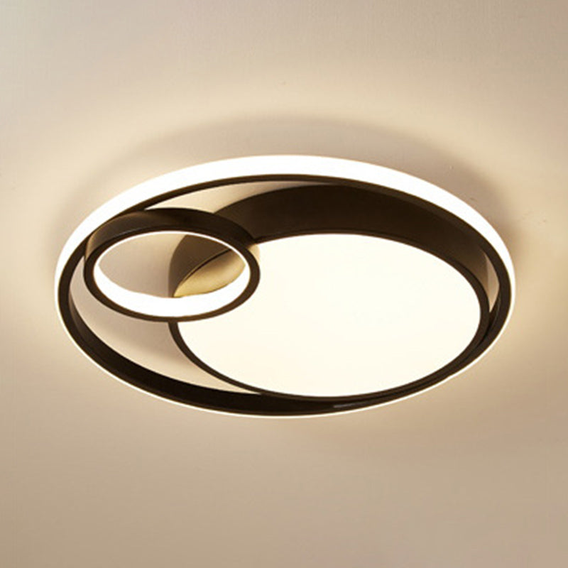 Circular Flush Mount Lamp Simple Acrylic Black/White/Gold LED Ceiling Light Fixture for Dorm Room, White/3 Color Light