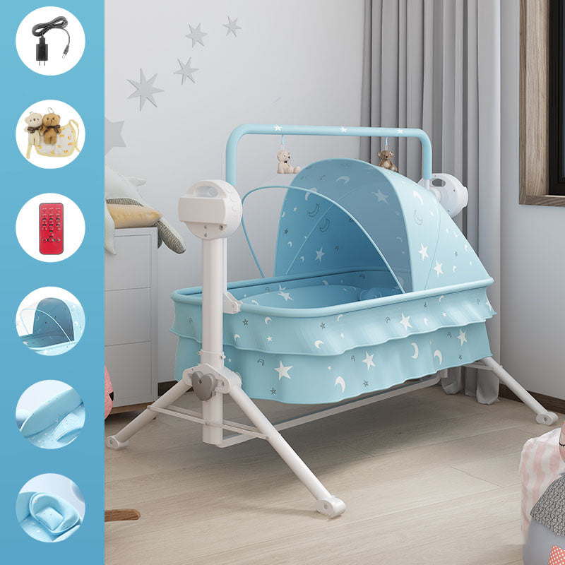 Contemporary Square Bassinet Metal Cradle with Stand for Newborn