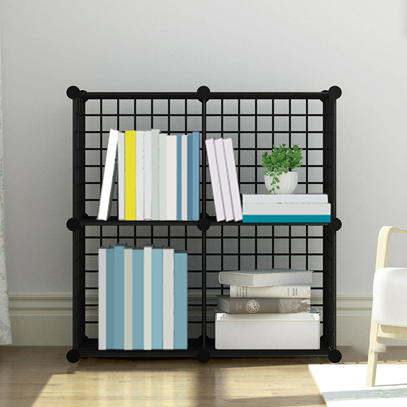 Industrial Closed Back Cubby Storage Bookcase Metal Bookshelf in Black