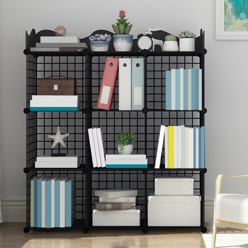 Industrial Closed Back Cubby Storage Bookcase Metal Bookshelf in Black