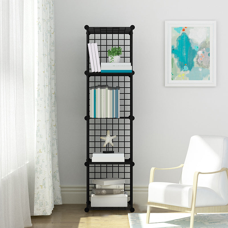 Industrial Closed Back Cubby Storage Bookcase Metal Bookshelf in Black