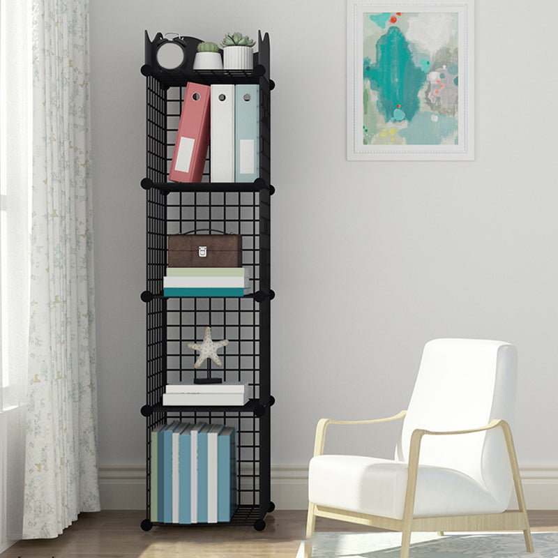 Industrial Closed Back Cubby Storage Bookcase Metal Bookshelf in Black