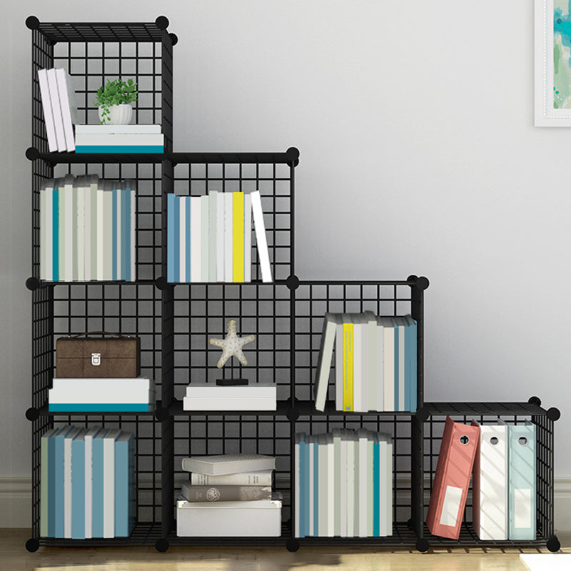 Industrial Closed Back Cubby Storage Bookcase Metal Bookshelf in Black