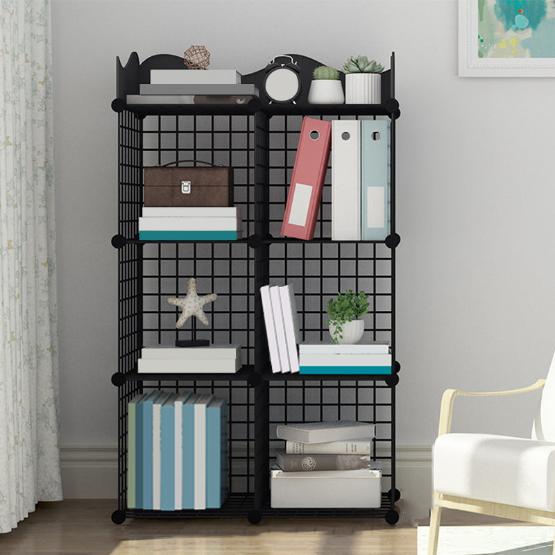 Industrial Closed Back Cubby Storage Bookcase Metal Bookshelf in Black