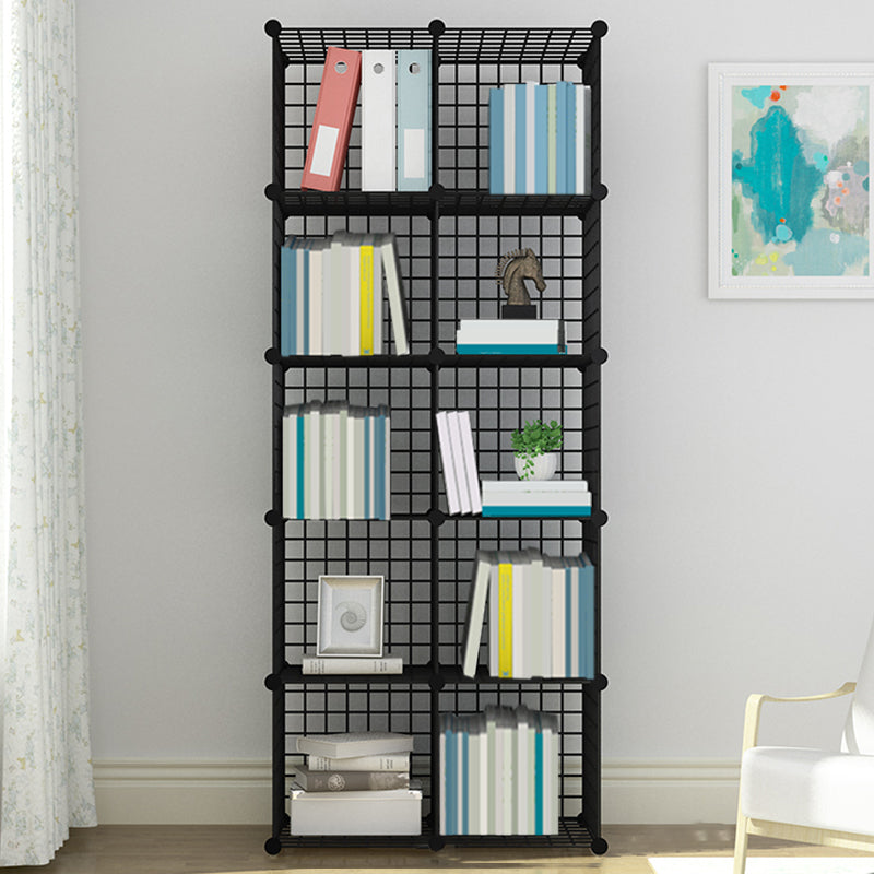 Industrial Closed Back Cubby Storage Bookcase Metal Bookshelf in Black