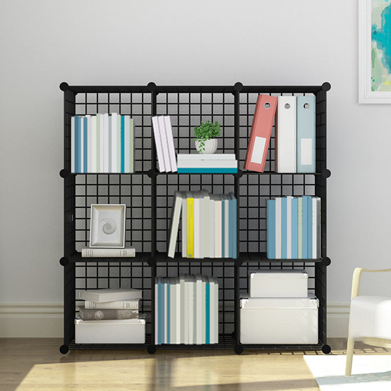 Industrial Closed Back Cubby Storage Bookcase Metal Bookshelf in Black