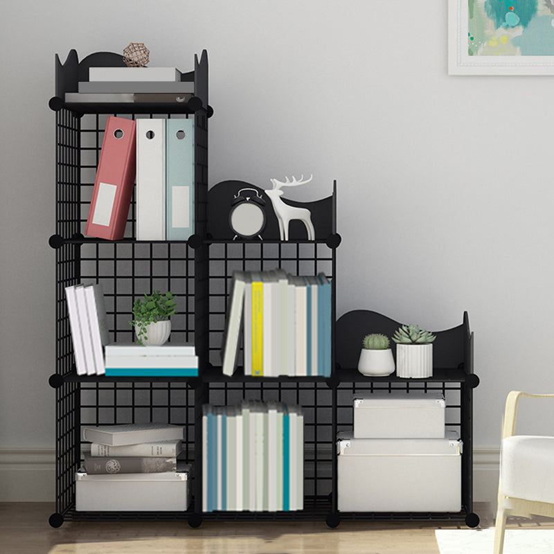 Industrial Closed Back Cubby Storage Bookcase Metal Bookshelf in Black