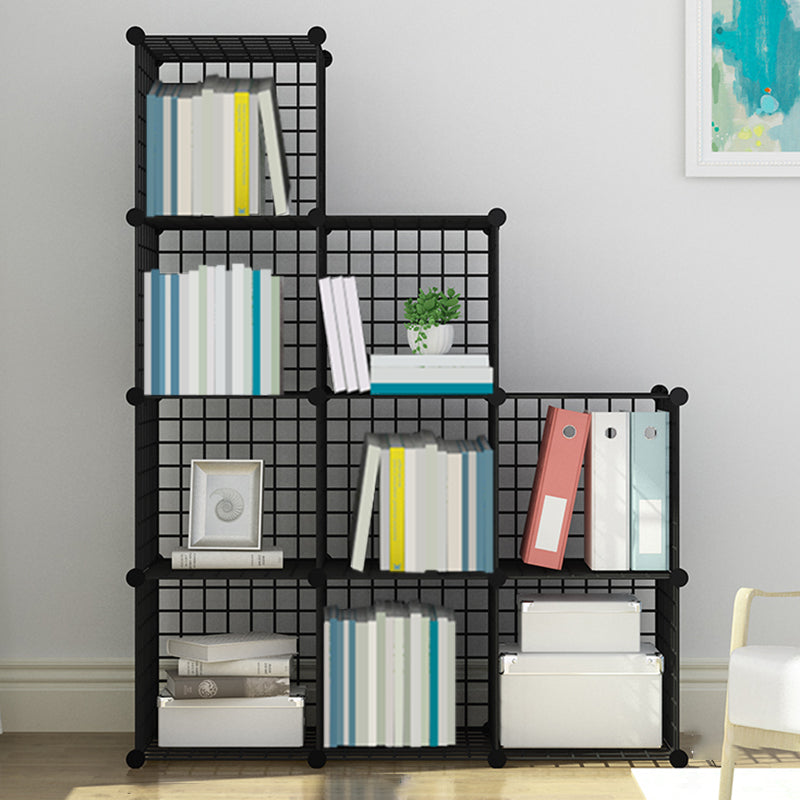 Industrial Closed Back Cubby Storage Bookcase Metal Bookshelf in Black