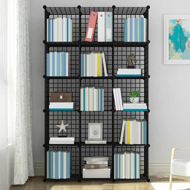 Industrial Closed Back Cubby Storage Bookcase Metal Bookshelf in Black