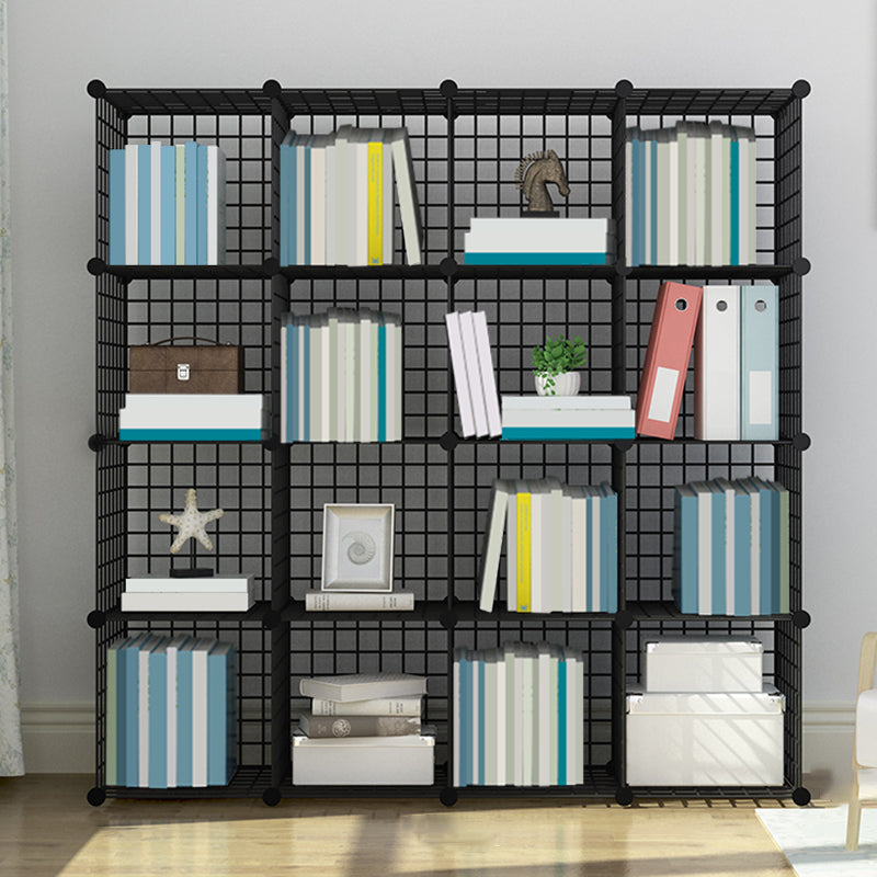 Industrial Closed Back Cubby Storage Bookcase Metal Bookshelf in Black