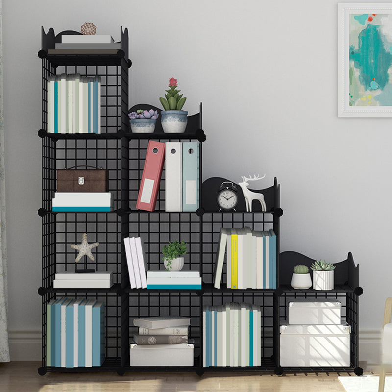 Industrial Closed Back Cubby Storage Bookcase Metal Bookshelf in Black