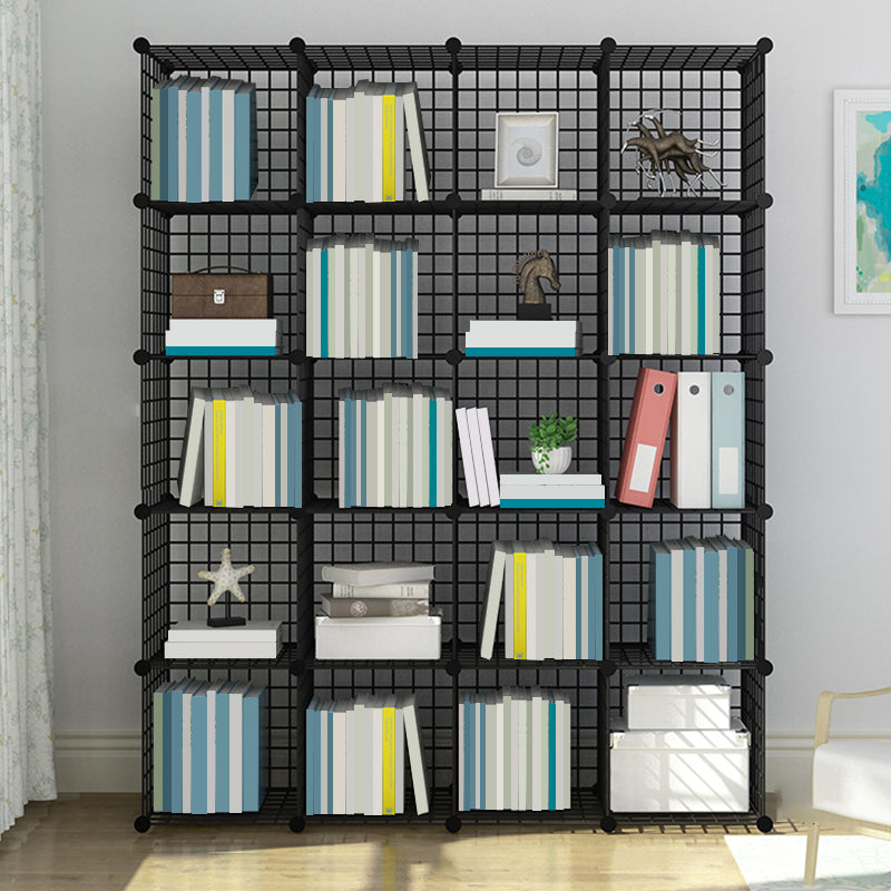 Industrial Closed Back Cubby Storage Bookcase Metal Bookshelf in Black