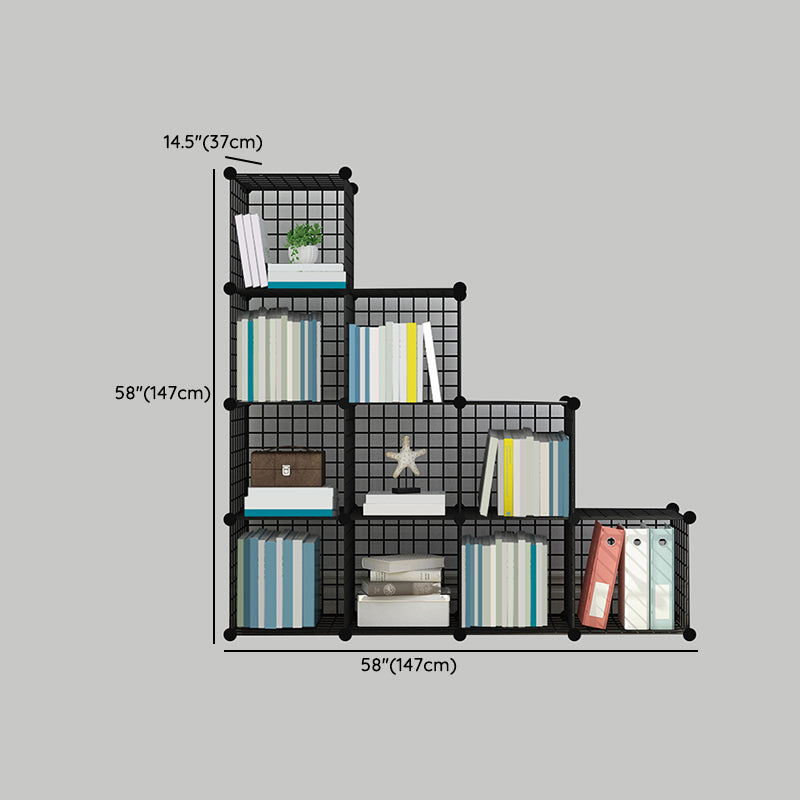 Industrial Closed Back Cubby Storage Bookcase Metal Bookshelf in Black