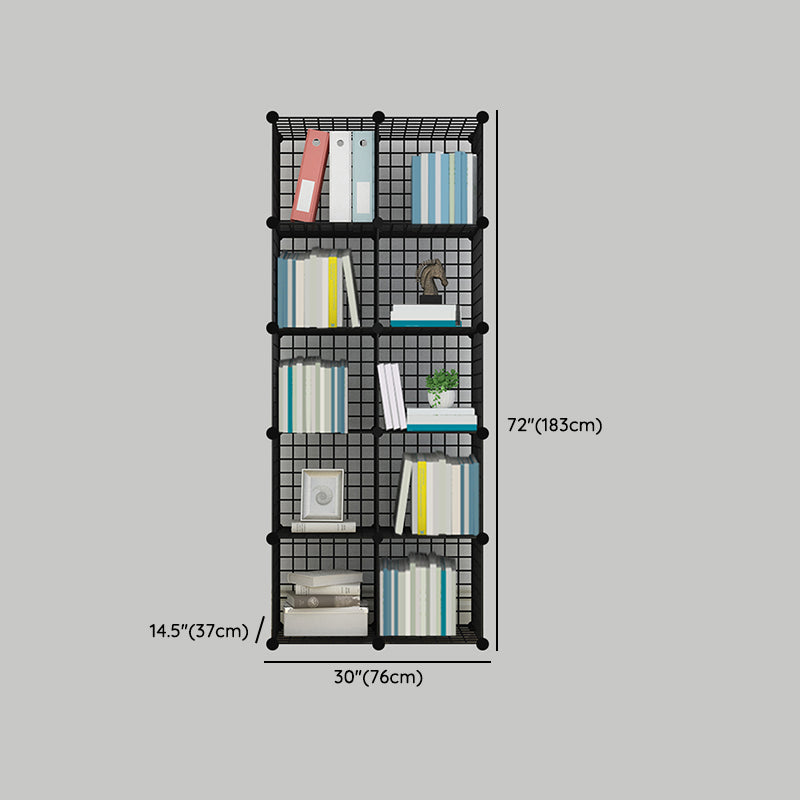 Industrial Closed Back Cubby Storage Bookcase Metal Bookshelf in Black