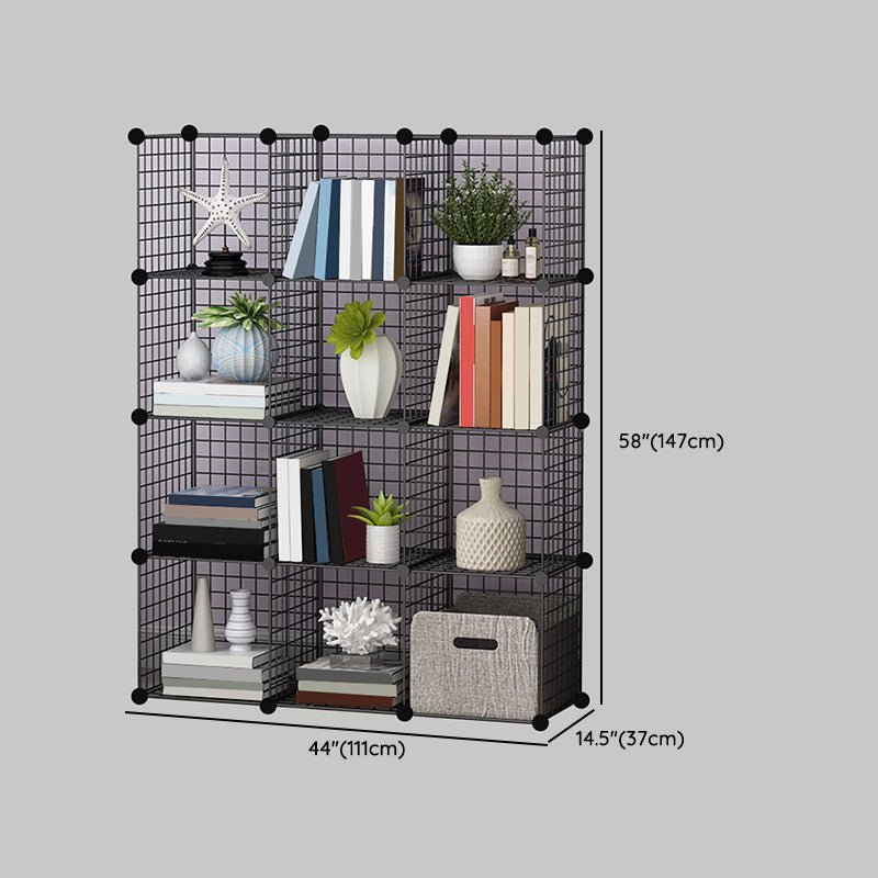 Industrial Closed Back Cubby Storage Bookcase Metal Bookshelf in Black