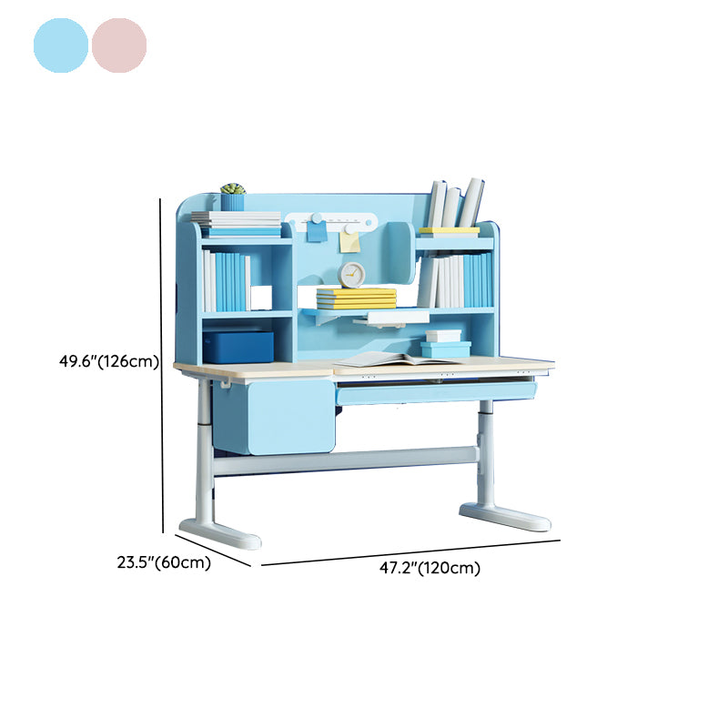 Adjustable Study Desk Home Solid Wood Student Desk with Storage Shelves