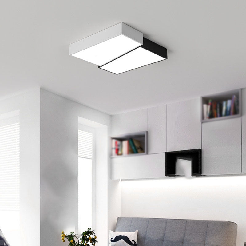 Square LED Ceiling Flush in Black & White Iron Modern Flush Mount Lighting