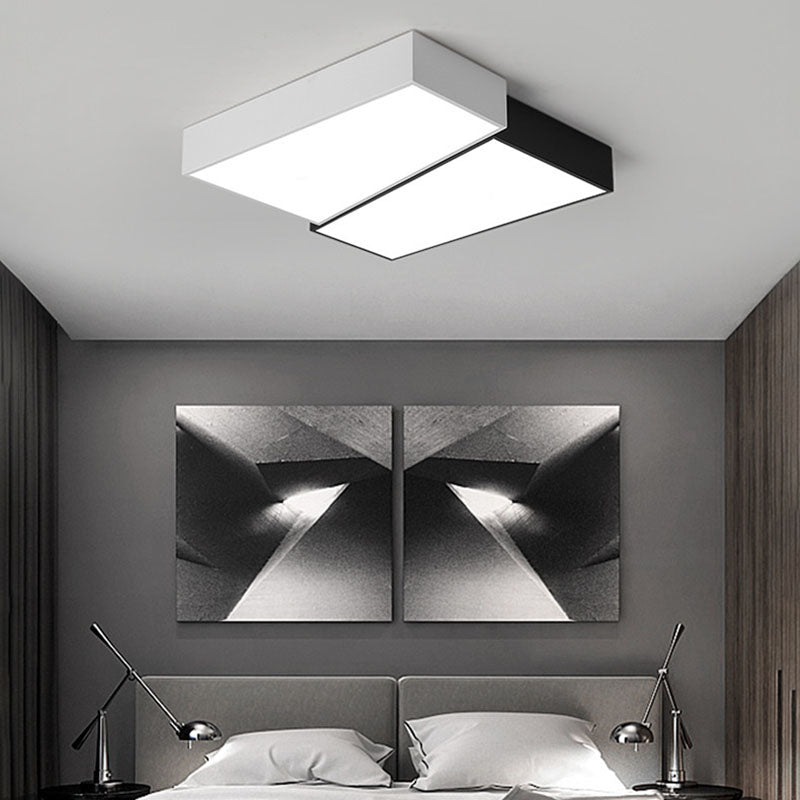 Square LED Ceiling Flush in Black & White Iron Modern Flush Mount Lighting