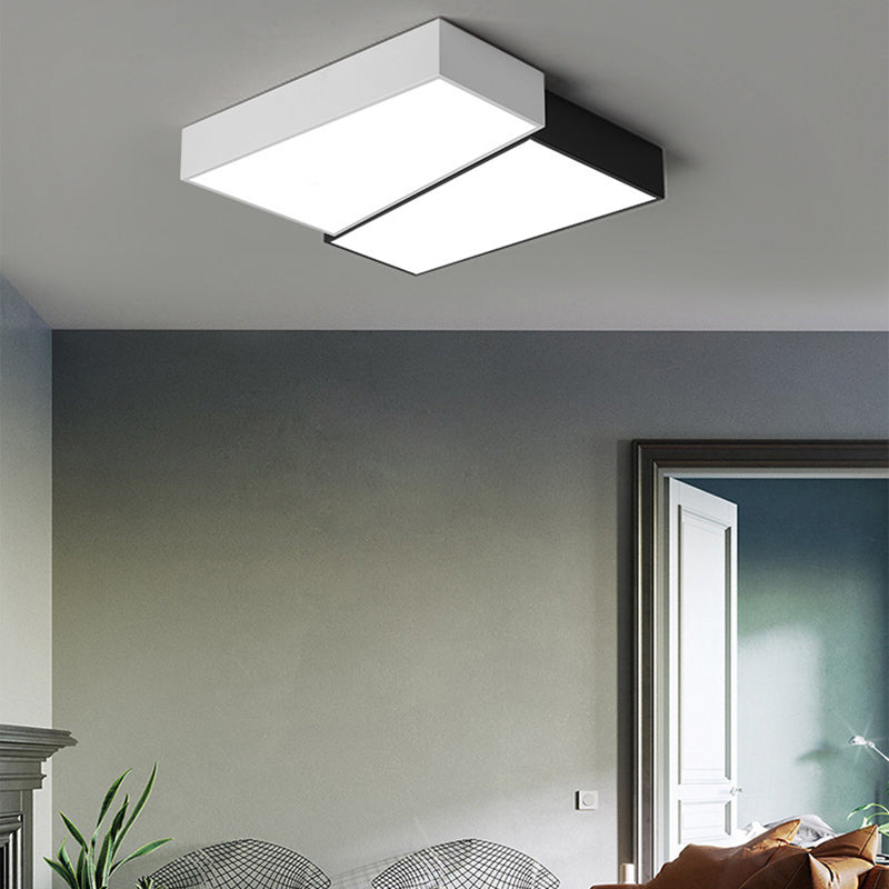 Square LED Ceiling Flush in Black & White Iron Modern Flush Mount Lighting