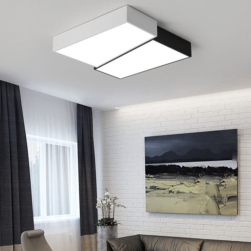 Square LED Ceiling Flush in Black & White Iron Modern Flush Mount Lighting