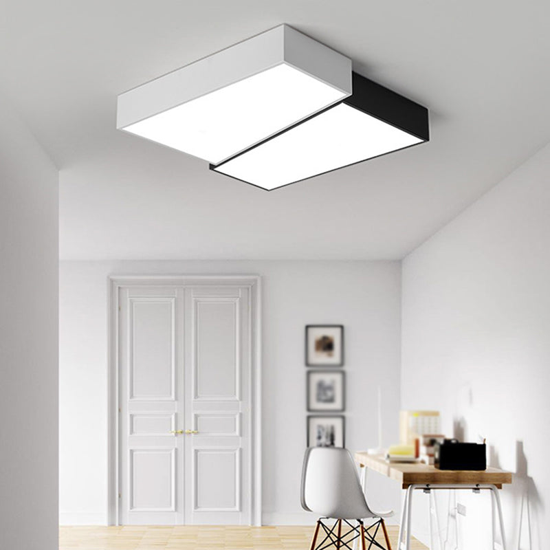 Square LED Ceiling Flush in Black & White Iron Modern Flush Mount Lighting