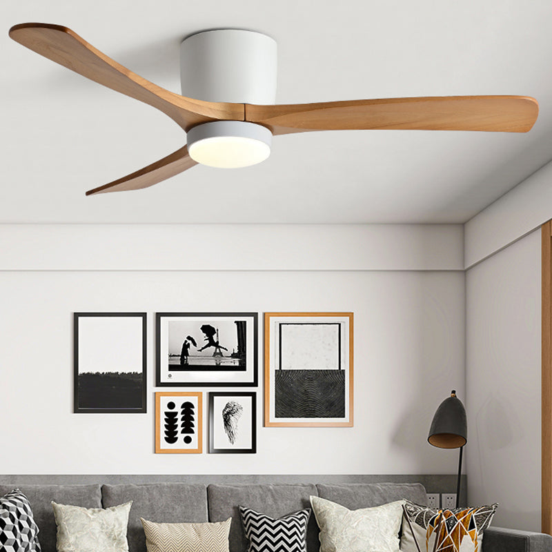 Nordic Style LED Ceiling Fan 3-Blade Fan Lighting with Wood for Restaurant