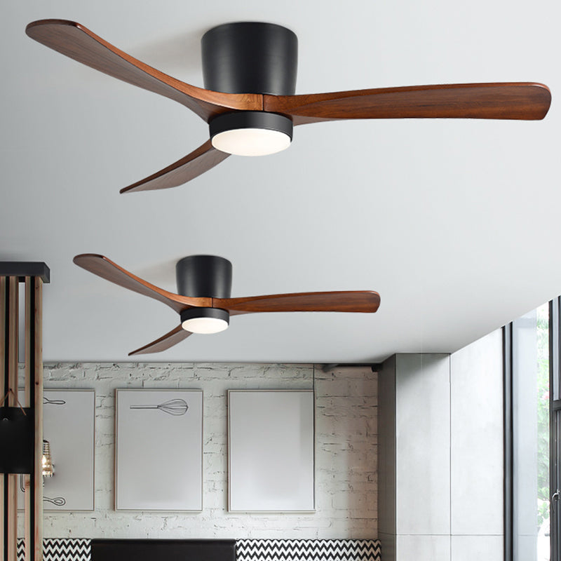 Nordic Style LED Ceiling Fan 3-Blade Fan Lighting with Wood for Restaurant