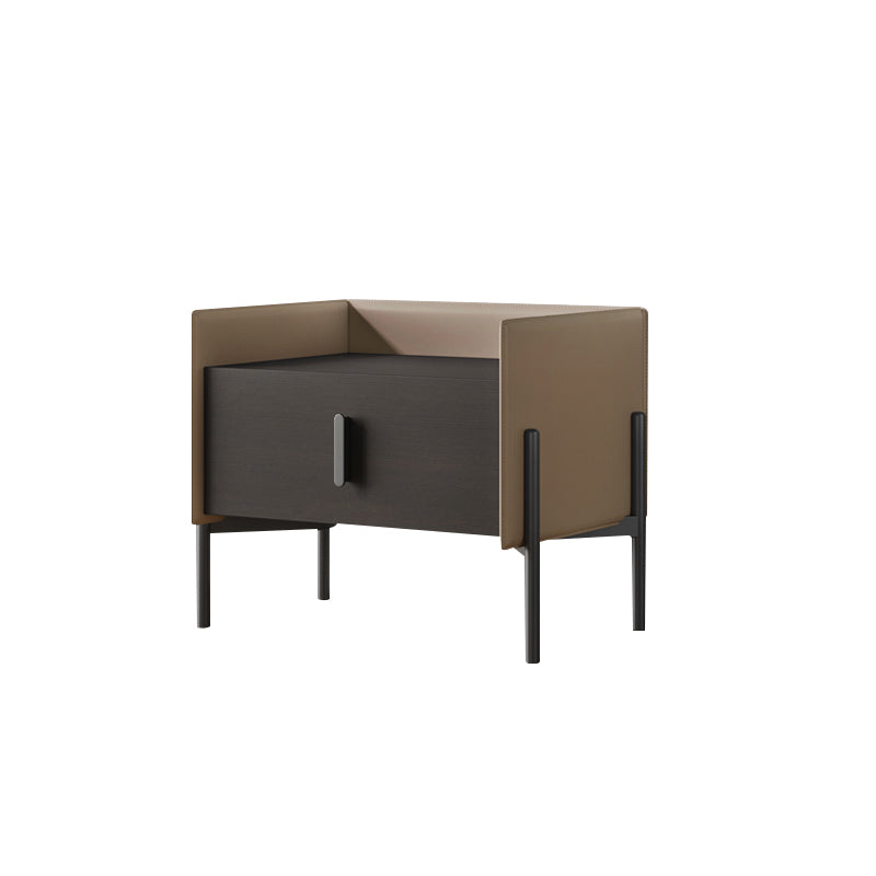 Modern Faux Leather Nightstand Solid Wood Nightstand with 1 Drawer