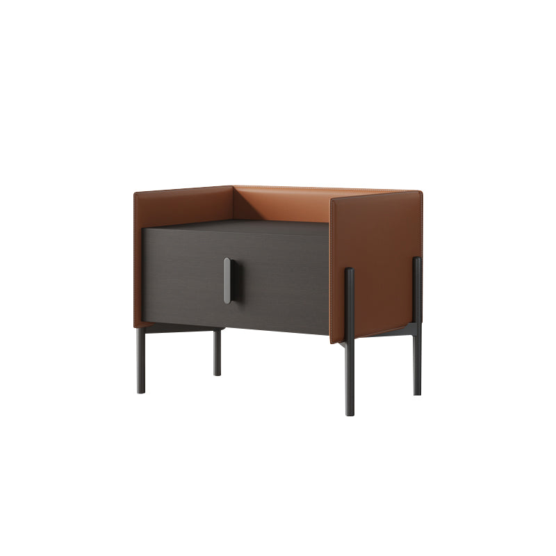 Modern Faux Leather Nightstand Solid Wood Nightstand with 1 Drawer