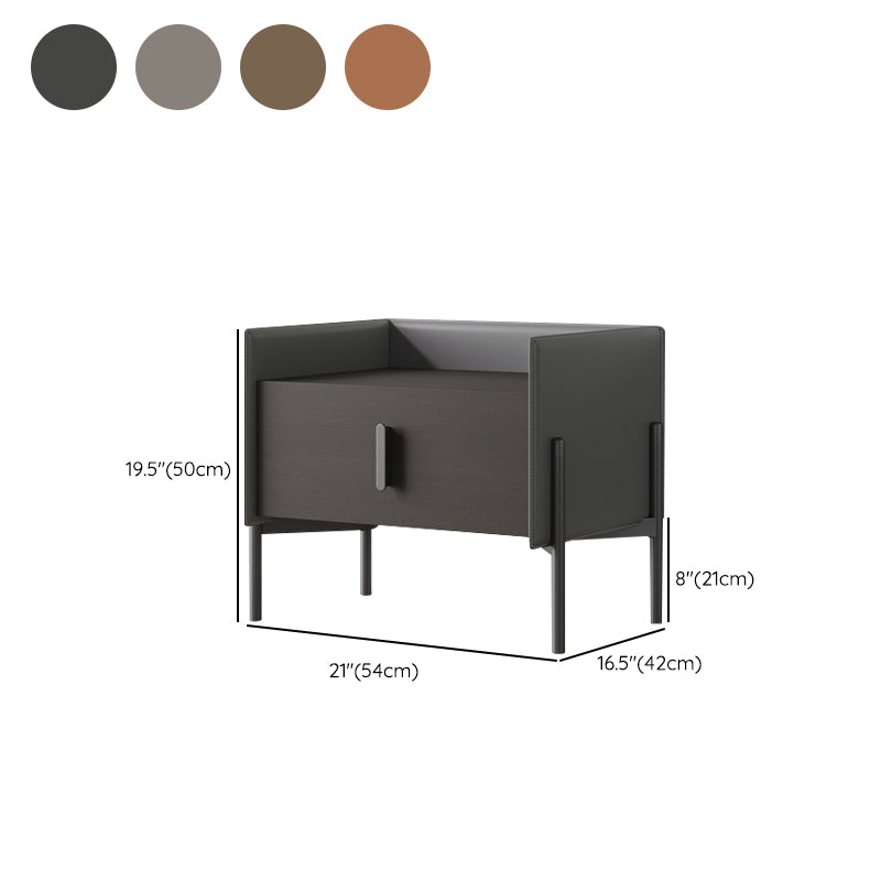 Modern Faux Leather Nightstand Solid Wood Nightstand with 1 Drawer