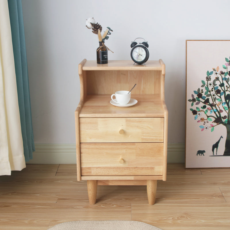 Solid Wood Kids Nightstand Storage Kids Bedside Table with Shelves and Drawers