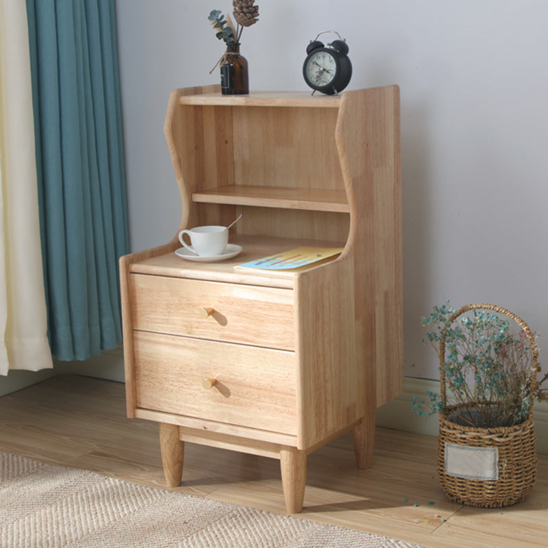 Solid Wood Kids Nightstand Storage Kids Bedside Table with Shelves and Drawers