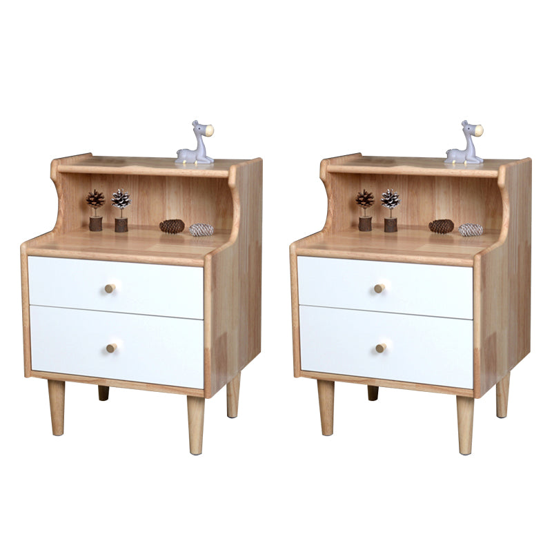 Solid Wood Kids Nightstand Storage Kids Bedside Table with Shelves and Drawers