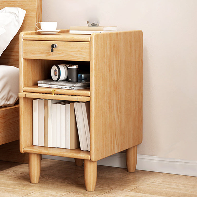 Solid Wood Nightstand with Storage 2 Drawers Nightstand with 1 Door