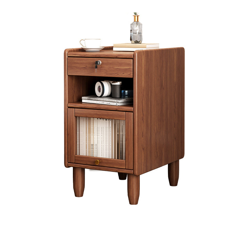 Solid Wood Nightstand with Storage 2 Drawers Nightstand with 1 Door