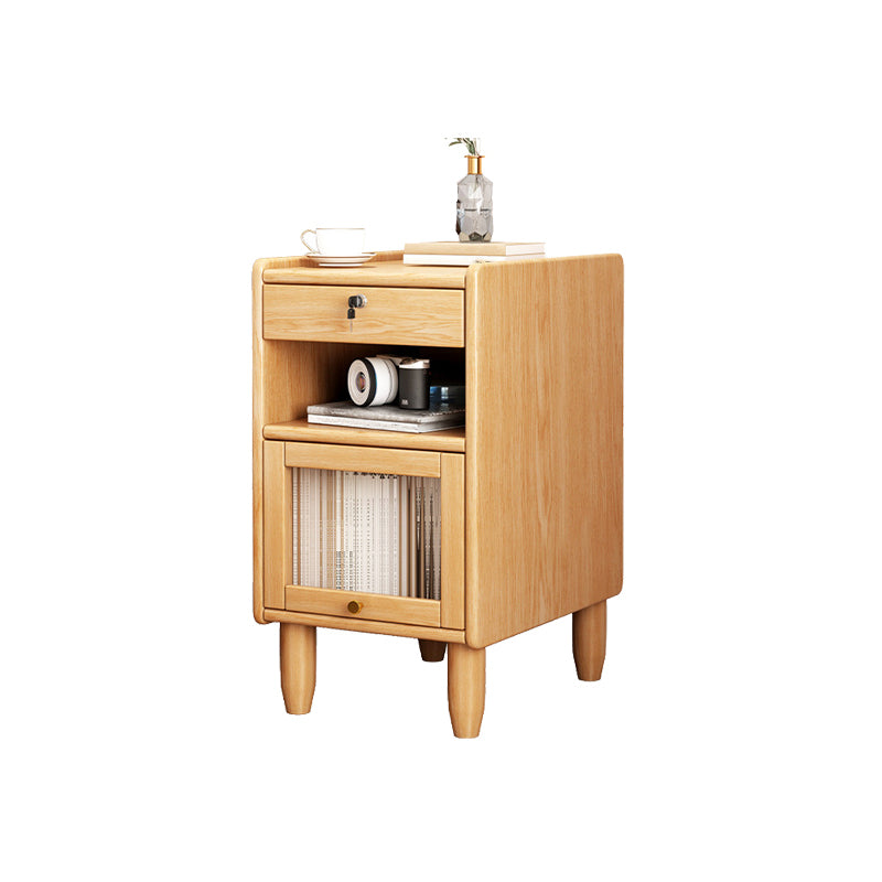 Solid Wood Nightstand with Storage 2 Drawers Nightstand with 1 Door