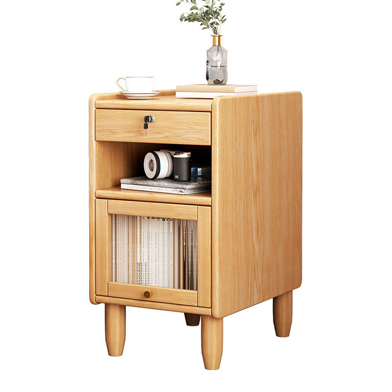 Solid Wood Nightstand with Storage 2 Drawers Nightstand with 1 Door