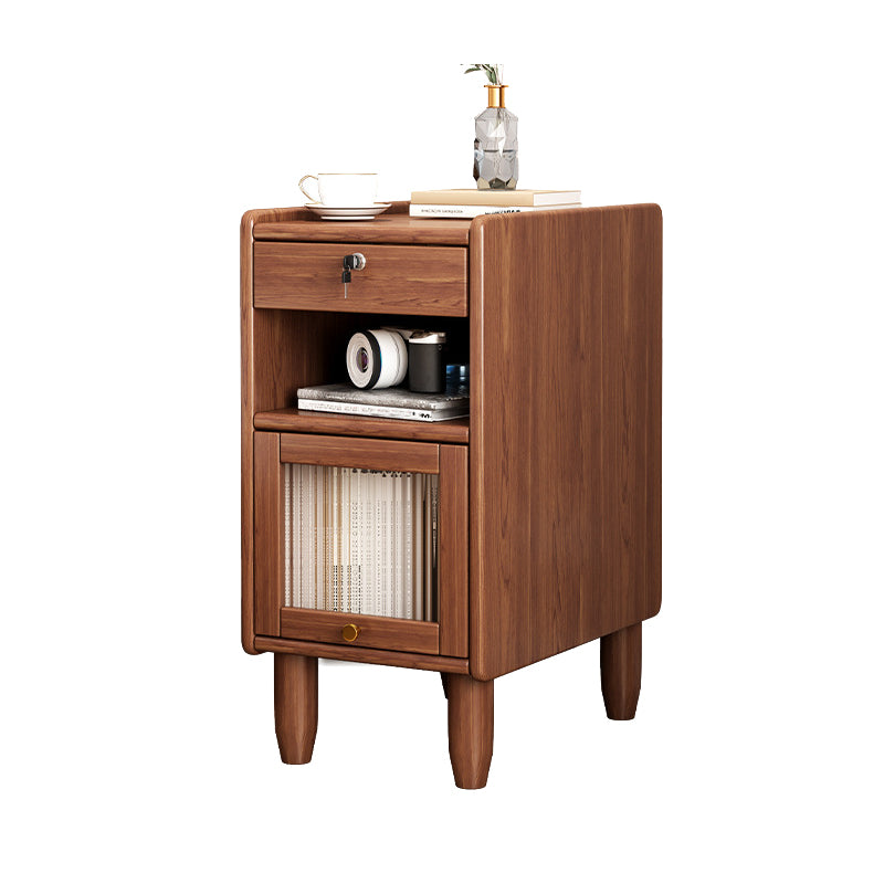 Solid Wood Nightstand with Storage 2 Drawers Nightstand with 1 Door