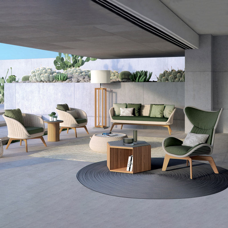 Contemporary Symmetrical Outdoor Patio Sofa in Teak with With Cushions