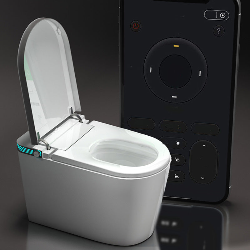 White Elongated Floor Standing Bidet with Warm Air Dryer and Heated Seat