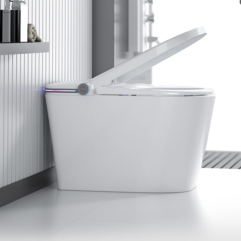 White Elongated Antimicrobial Floor Mount Bidet with Warm Air Dryer